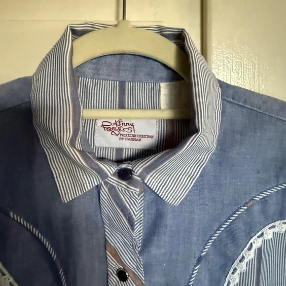 Vintage Kenny Rogers Western Denim Stripe Long Sleeve Shirt Size 13/14 Cowgirl - Picture 2 of 10